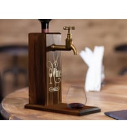 BK Gift Aynalı Altın Kabartma Musluklu Doğal Ceviz Ahşap Şarap Standı, Home Bar, İçecek Dispenseri, Ahşap İçecek Çeşmesi-1