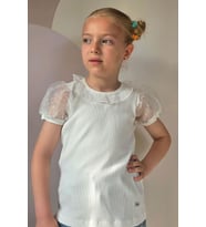 Breeze Kız Çocuk Tişört Kolları Yakası Tül 7-12 Yaş, Ekru