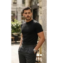Erkek Basic Bisiklet Yaka Kısa Kollu Triko Tişört - %100 Pamuk Akrilik