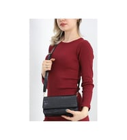 Kroko Desenli 3 Gözlü Günlük Kadın Mini El & Omuz Çantası(24x12) (Siyah)