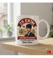 29 Ekim Atatürk temalı cumhuriyet bayramına ve kişiye özel çift taraf baskılı kupa bardak