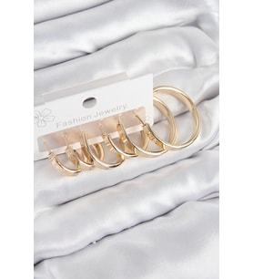 Pirinç Halka Model Gold Renk Kadın Set Küpe