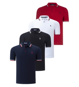 DÖRTLÜ SET T8594 DEWBERRY ERKEK T-SHIRT-SİYAH-BEYAZ-LACİVERT-BORDO