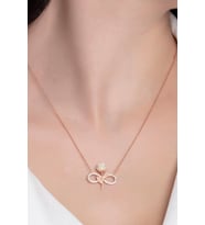 925 Ayar Gümüş Zincirli Rose Kaplama Zirkon Taşlı Sonsuzluk Beyaz Gül Model Kolye