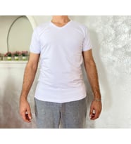 Erkek Elastan V Yaka Kısa(Yarım) Kol 2 Adet T-Shirt (Beyaz)
