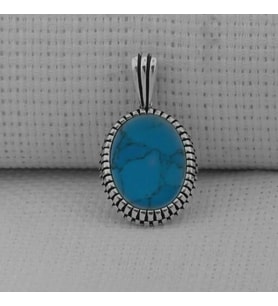 Turkuaz Taşlı Oval  925 Ayar Gümüş Erkek Kolye Ucu