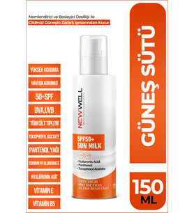 New Well Güneş Sütü Yüksek Koruma SPF50+,Hyaluronic Acid 150 ML