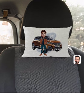 BK Gift Kişiye Özel Plakalı Erkek Peugeot 3008 Karikatürlü Dikdörtgen Araç Koltuk Yastığı-2