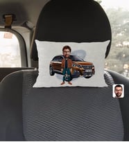 BK Gift Kişiye Özel Plakalı Erkek Peugeot 3008 Karikatürlü Dikdörtgen Araç Koltuk Yastığı-2