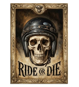 Kasklı Kuru Kafa Ride Or Die Dekoratif Kanvas - Mdf Ahşap Tablo