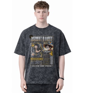 Tasarım Monkey D. Luffy One Piece Anime Baskılı Unisex Oversize Eskitme Yıkamalı Tişört
