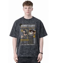Tasarım Monkey D. Luffy One Piece Anime Baskılı Unisex Oversize Eskitme Yıkamalı Tişört