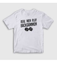 Presmono Unisex Çocuk Beyaz Real Men Backgammon Oyun Tavla T-Shirt 418872tt (Beyaz)