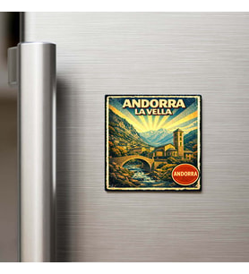 Vintage Andorra la Vella Şehri Temalı Buzdolap Magneti – 9x9 cm