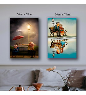 sevimli küs yaşlı çift aşk tablo resim kanvas 2 adet 50x70