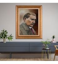 Altın Paspartulu Atatürk  Çerçeveli Tablo C538 (Gold)