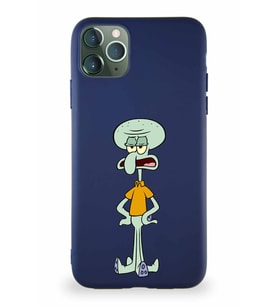 Apple iPhone 11 Pro Max Soft Premier Kapak Squidward Dokunaç Tasarımlı Silikon Kılıf - Lacivert (Şeffaf)
