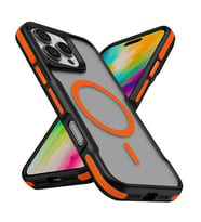 iPhone 16 Pro Max Kılıf M-safe Şarj Özellikli Renkli Kenar Airbag Şeritli Lamer Kapak (Turuncu)