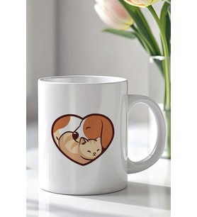 Kalpli Köpek Figürlü 330ml Baskılı Beyaz Seramik Kupa Bardak