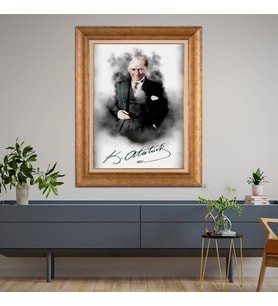 Altın Paspartulu Atatürk  Çerçeveli Tablo C58 (Gold)