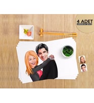 BK Gift Kişiye Özel Sevgililer Karikatürlü 4 Adet Amerikan Servis Seti-88 (Beyaz)