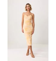 Kadın Soyut Desen V Yaka Kolsuz Maxi Elbise Astarlı Bodycon Kesim Tül Dokulu Günlük Rahat Modern
