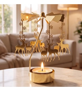 Altın Renk Geyik Figürlü Mumluk – Isıyla Dönen Dekoratif Tealight Mumluk