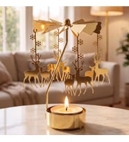 Altın Renk Geyik Figürlü Mumluk – Isıyla Dönen Dekoratif Tealight Mumluk