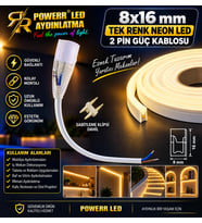 8x16 mm Tek Renk Neon Led Güç Kablosu 2 Pin