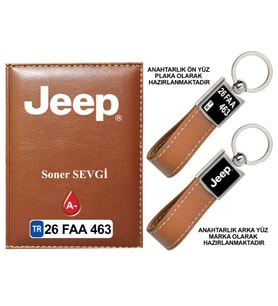 Plakanıza Özel Jeep Logolu Taba Ruhsat Kabı ve Anahtarlık