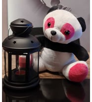 Pembe Gözlü Panda Peluş 24cm (Beyaz-Pembe)