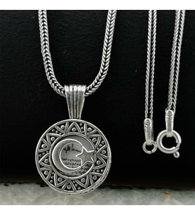 Ayyıldız Tasarımlı Cevşeni Kebir Dua Yazılı 925 Ayar Gümüş Kolye