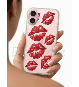 İphone 16 Kırmızı Dudak / Öpücük Desenli Şeffaf Telefon Kılıfı - SSSSSS5841-4731