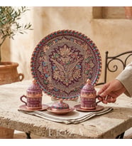 Kişiselleştirilebilir Geometrik Desen Bakır Kahve seti İsim & Logo İşlemeli