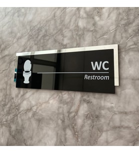 Silver Aynalı Parlak Siyah Seri WC Tuvalet Kapı Isimliği Yönlendirme Levhası