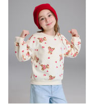 LCW Kids Ekru Bisiklet Yaka Baskılı Kız Çocuk Kalın Sweatshirt