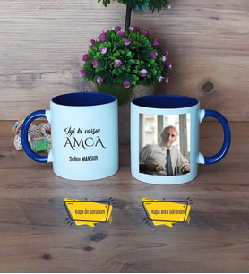 Amcaya Hediye Kupa Bardak Lacivert Fotoğraflı Amcaya Doğum Günü Hediyesi