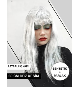Platin Gri Gümüş Renk Uzun Parti Peruğu Uzun Takma Peruk