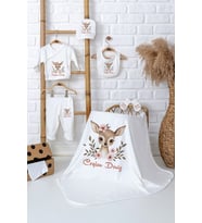 Pia Baby Premium Kişiye Özel Battaniye ve 5 Parça Zıbın Kız Bebek Hediyesi 5034-04 (Ekru)