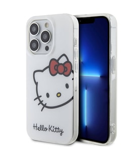 Apple iPhone 15 Pro Uyumlu Kılıf Hello Kitty Orjinal Lisanslı Yazı ve İkonik Logolu Kitty Head Kapak (Beyaz)