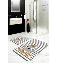Gri Kedili Desen Banyo Halısı Klozet 2'li Paspas Seti BS259