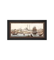 Eski İstanbul Yeni Camii Motifli Kanvas Tablo 80 x 110 cm Siyah Çerçeve