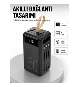 Mey İthalat® Tüm Cihazlarla Uyumlu LED Fenerli 4 Çıkışlı Powerbank Yeni Nesil