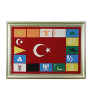 e38 EL İŞÇİLİĞİ TÜRK DEVLETLERİ BAYRAĞI KIRKYAMA  TABLO 121 x 88 cm - 6090
