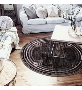 Halıca Black 33802 Y İnce Bambu Yüksek Kalite Yuvarlak Siyah Salon Halısı