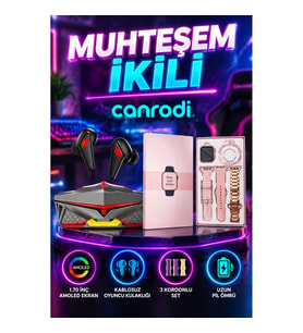 Pembe 1.70 İnç AMOLED Akıllı Saat 3 Kordonlu Set ve Kablosuz Oyuncu Kulaklığı