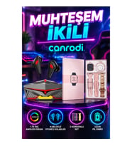 Pembe 1.70 İnç AMOLED Akıllı Saat 3 Kordonlu Set ve Kablosuz Oyuncu Kulaklığı