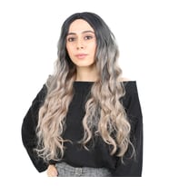 Fiber Sentetik Uzun Su Dalgası Peruk - Siyah / Küllü Platin Ombreli
