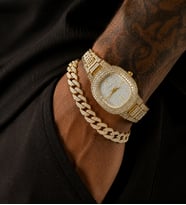 Iced Out Kol Saati Ve Küba Zincir Bileklik Seti