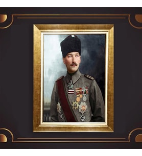 Altın Varaklı Çerçeveli Paspartulu Atatürk Tablo DC0589 (Gold)